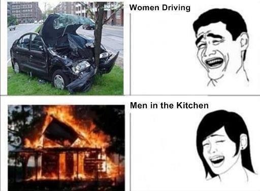 women drive men kitchen